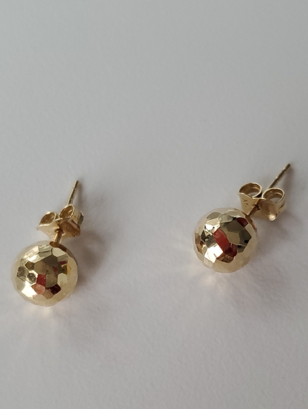 Polished 14k Gold Faceted Ball Stud Earrings - Women's Classic Studs